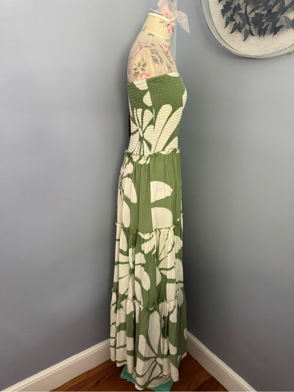 Anthropologie Abel the Label Matcha Green and Cream Floral Smocked Maxi Dress - Picture 3 of 9